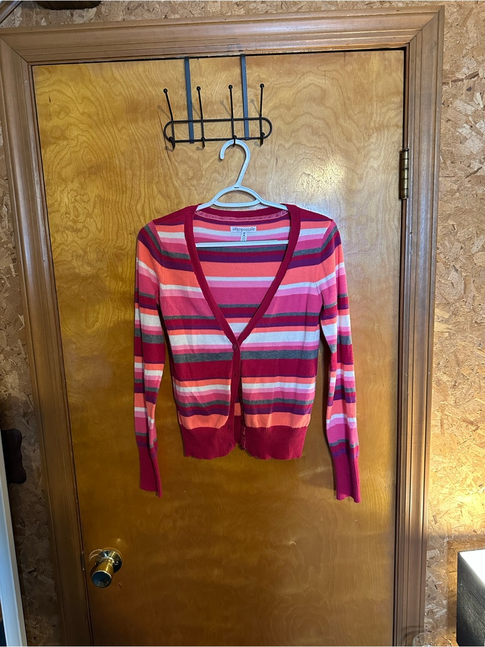 Aeropostale Pink Multi-Stripe V-Neck Cardigan